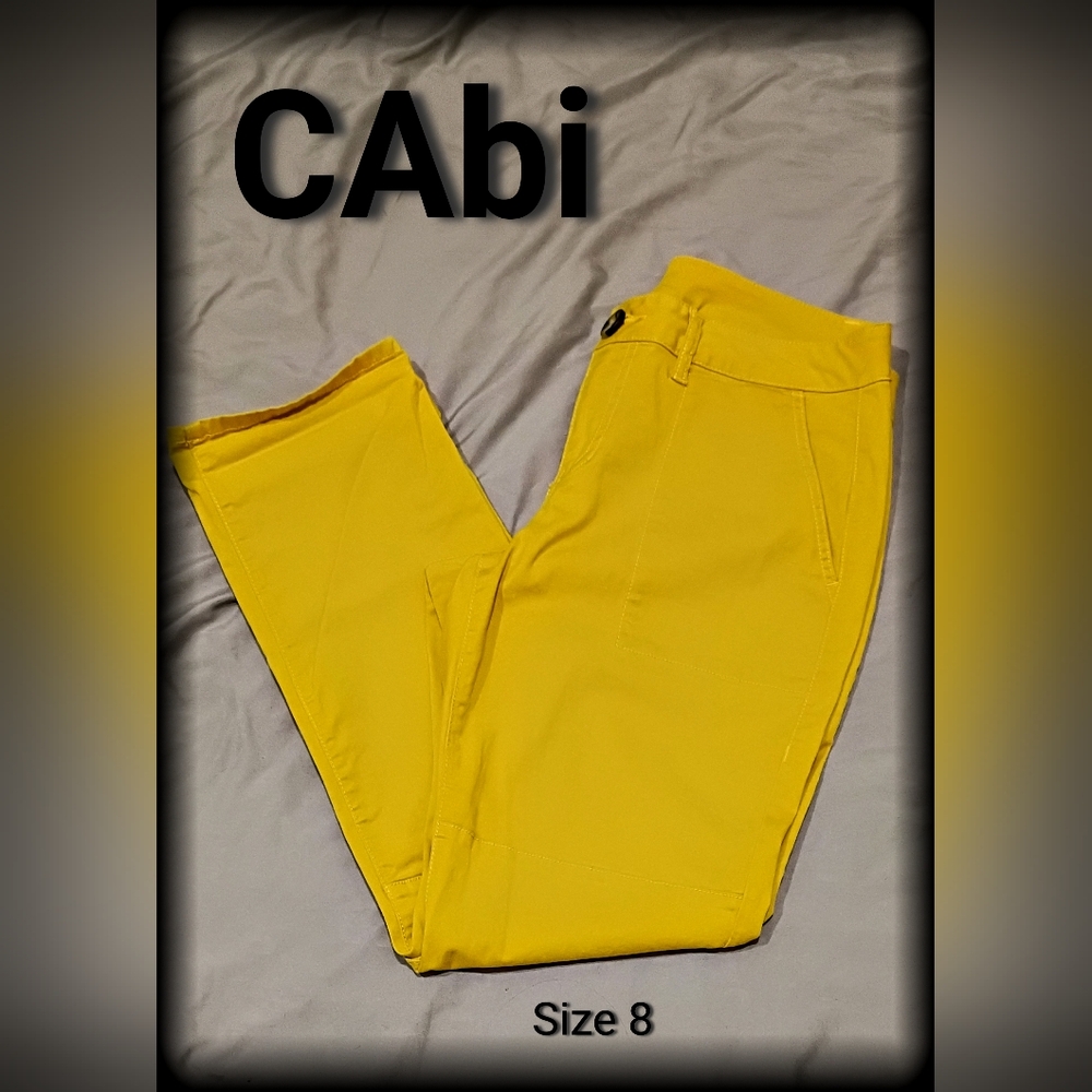 CAbi Mustard Yellow Utility Pants Bold Slim Straight Leg Stretch size 8
